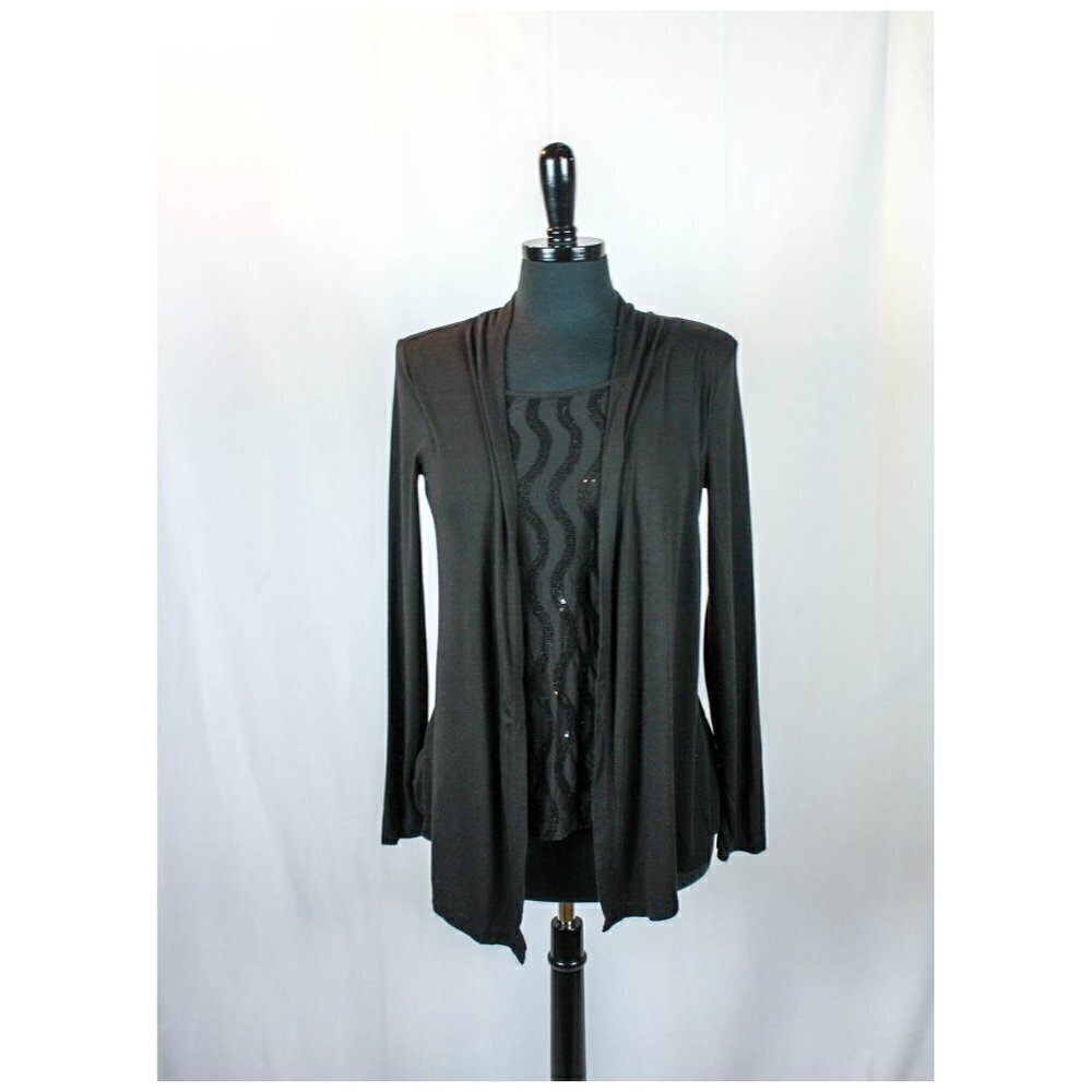 Charter Club Black Sequin Cardigan Top Siz…
